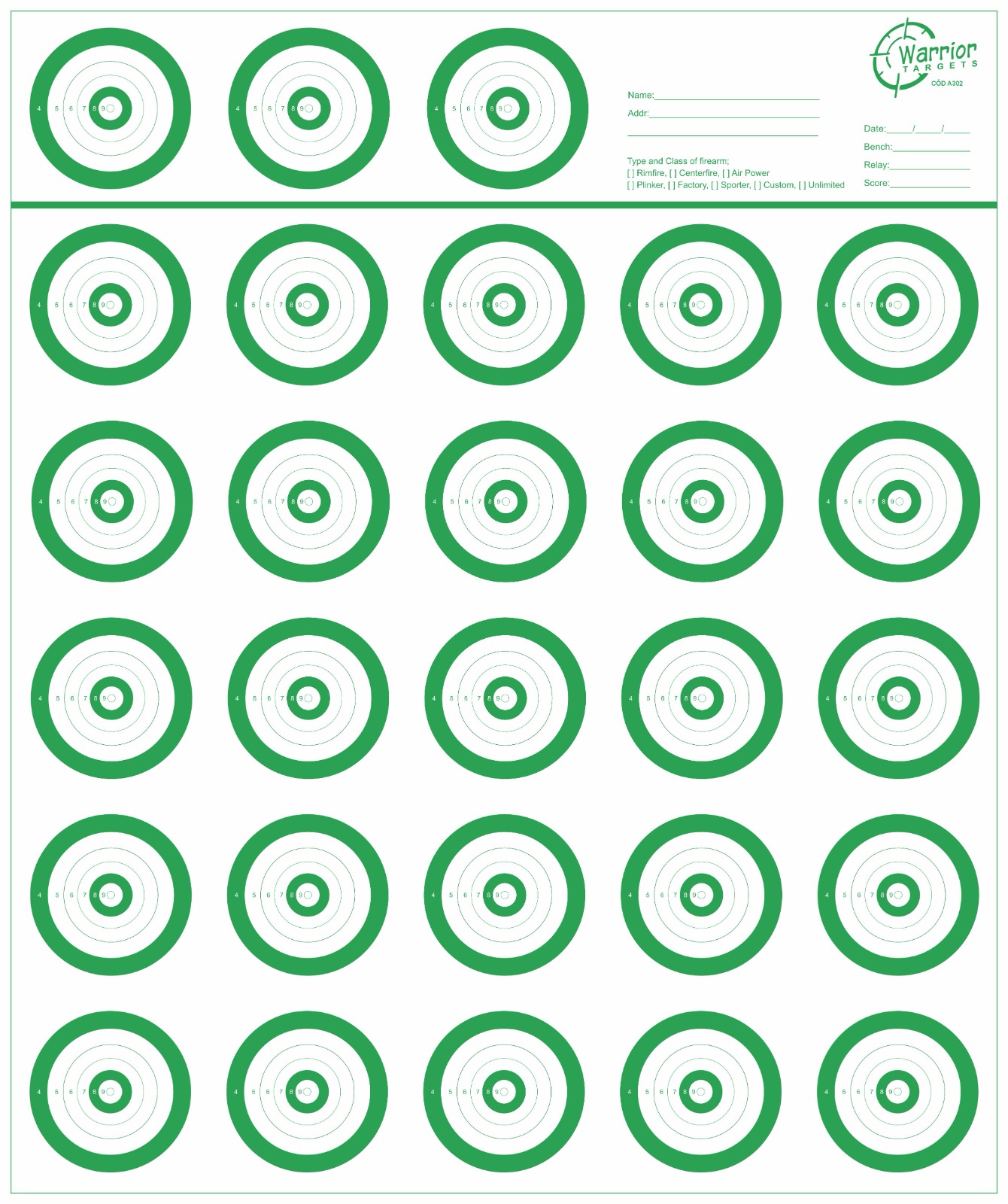 100 Alvos Benchrest 28 Centros  A302